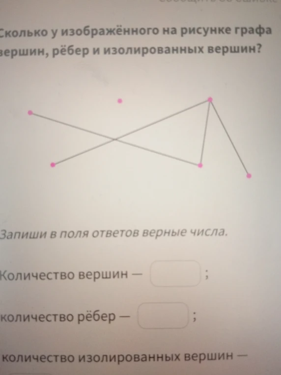 Сколько у изображенного на рисунке графа вершин, ребер и изолированных вершин?