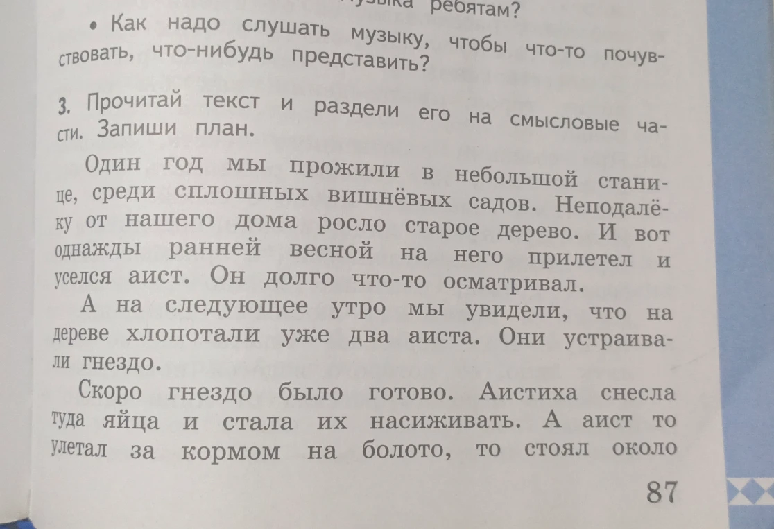 Прочитай текст и раздели его на смысловые части. Запиши план.