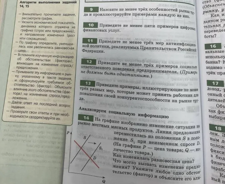 На графике изображено изменение ситуации на рынке местных мясных продуктов. Линия предложения переместилась из положения S в положение S1 при неизменном спросе D. Как изменилась равновесная цена? Что могло вызвать изменение предложения?