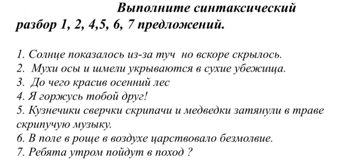 Выполните синтаксический разбор 1, 2, 4, 5, 6, 7 предложений.