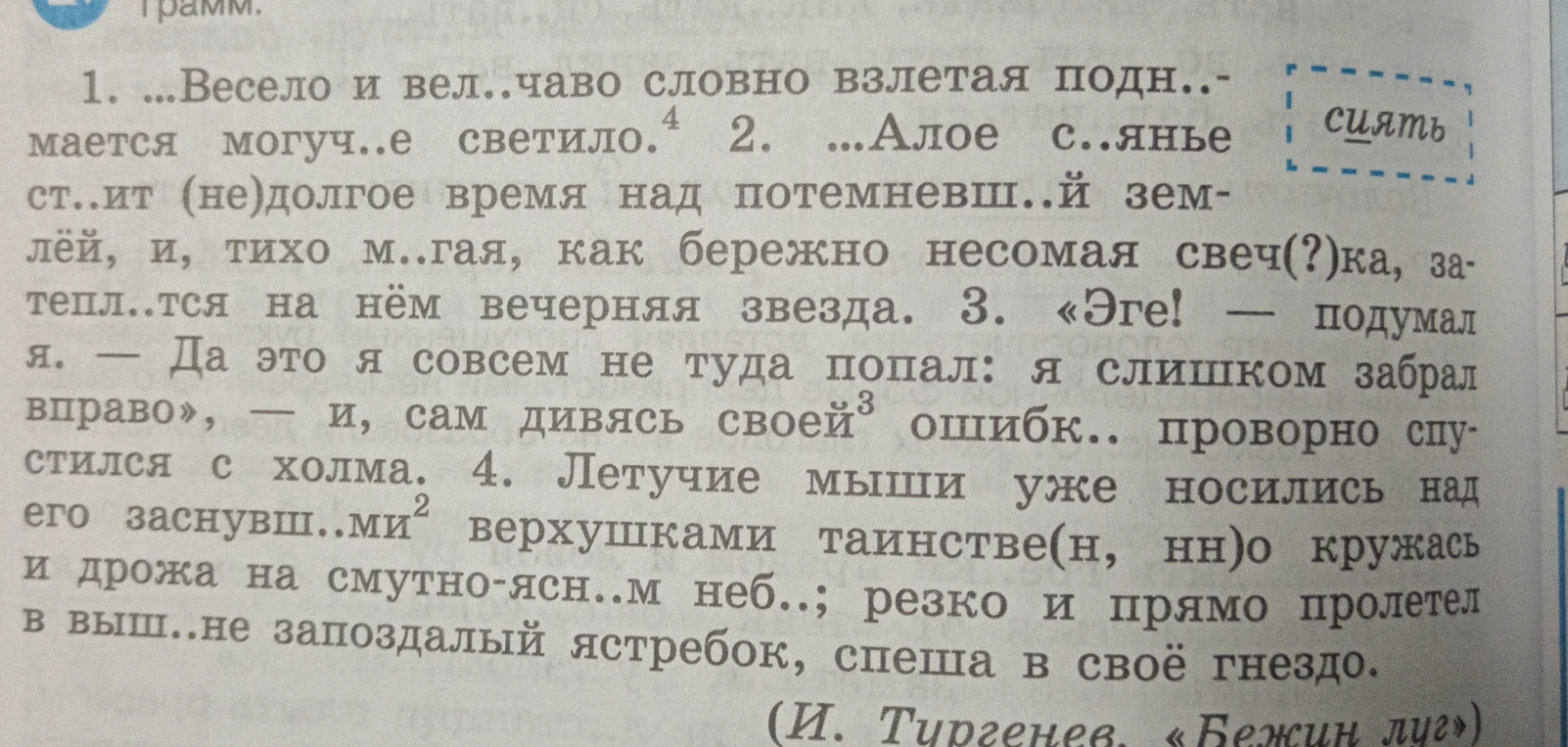 Выписать предлоги из текста (И. Тургенев, «Бежин луг»)