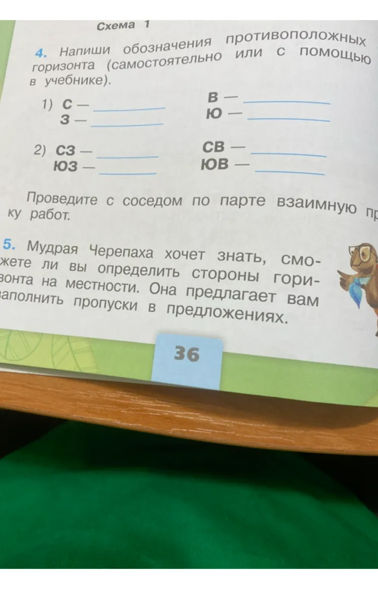 Напиши обозначения противоположных сторон горизонта (самостоятельно или с помощью атласа в учебнике).