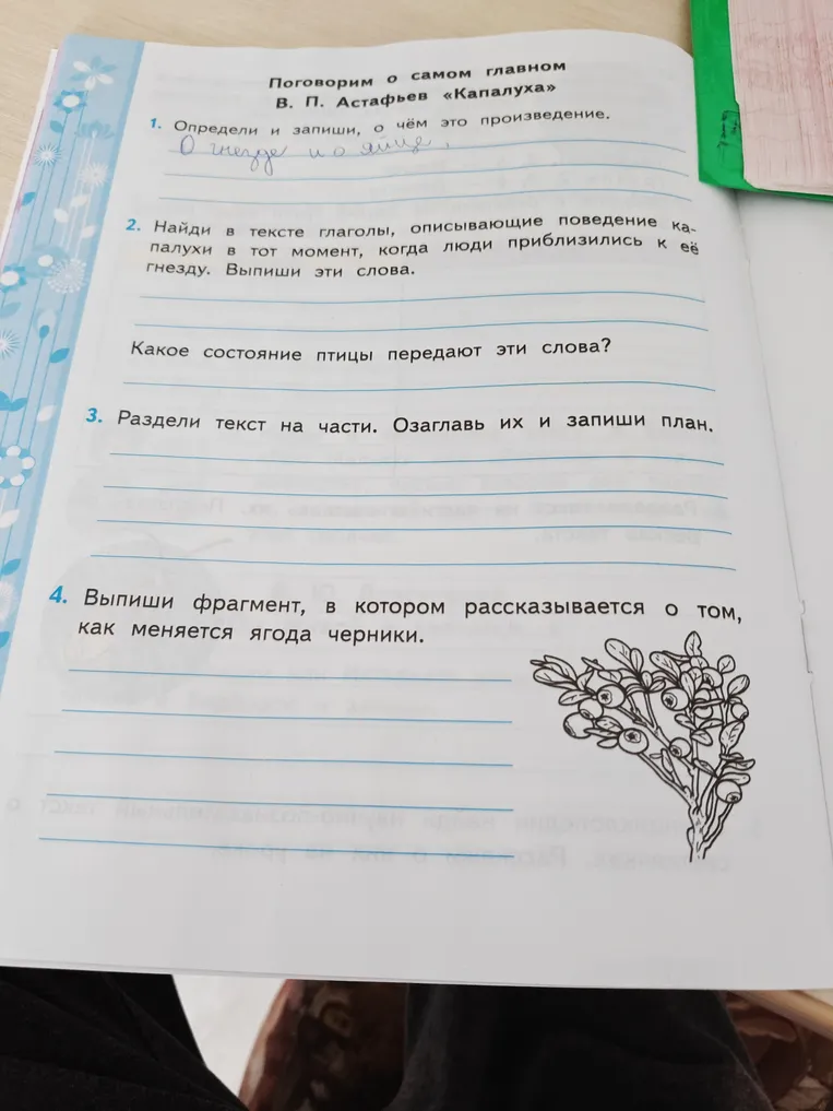 Поговорим о самом главном В. П. Астафьев «Капалуха». 1. Определи и запиши, о чём это произведение.
