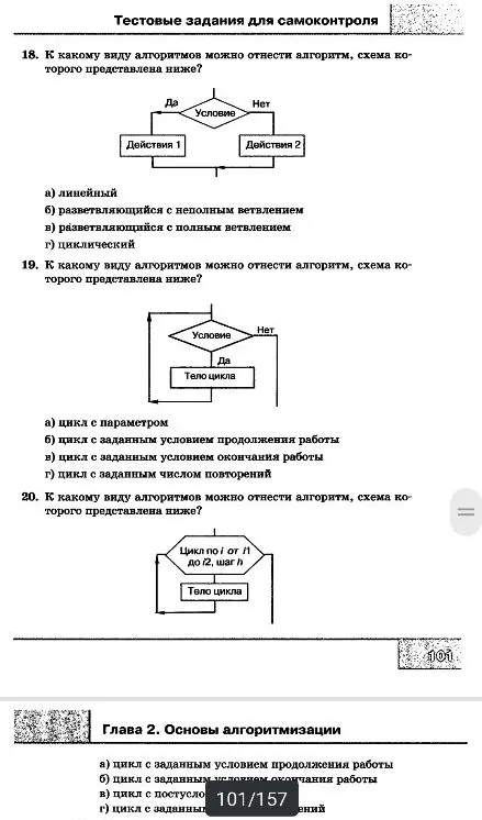 18. К какому виду алгоритмов можно отнести алгоритм, схема которого представлена ниже?