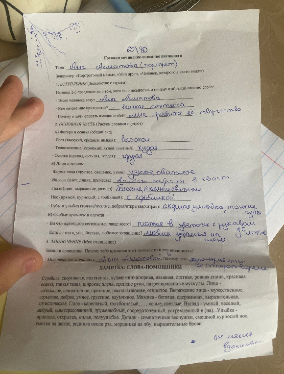 Готовим сочинение-описание внешности. Тема: Анна Ахматова (портрет)
