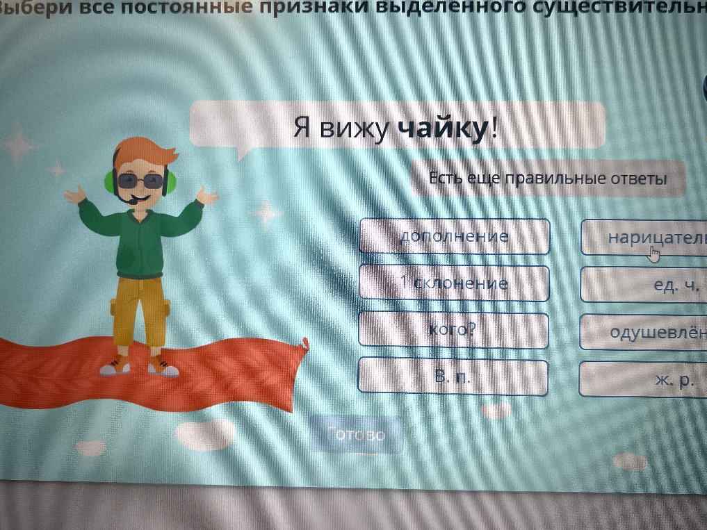 Выбери все постоянные признаки выделенного существительного в предложении «Я вижу чайку!»