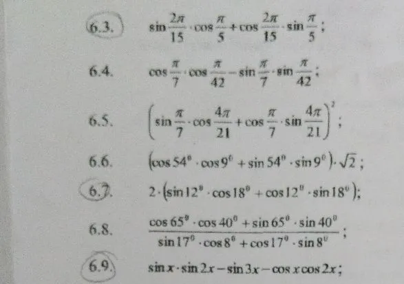 Вычислите значения выражений 6.3 - 6.9, используя формулы сложения.