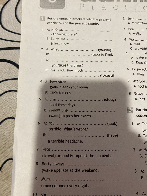 Put the verbs in brackets into the present continuous or the present simple.