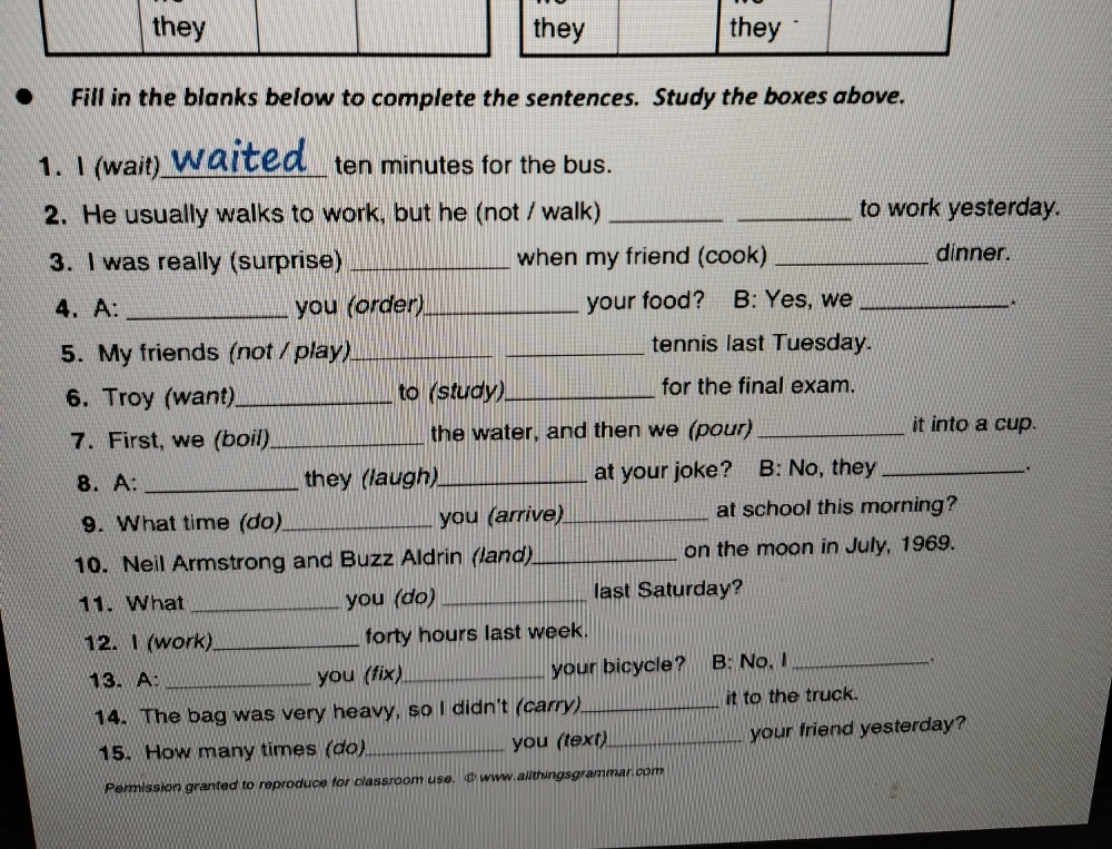 Fill in the blanks below to complete the sentences. Study the boxes above.