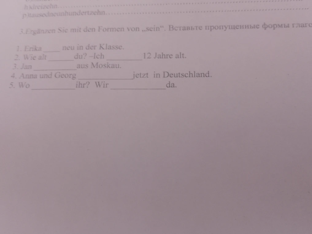 3. Ergänzen Sie mit den Formen von „sein“. Вставьте пропущенные формы глагола.