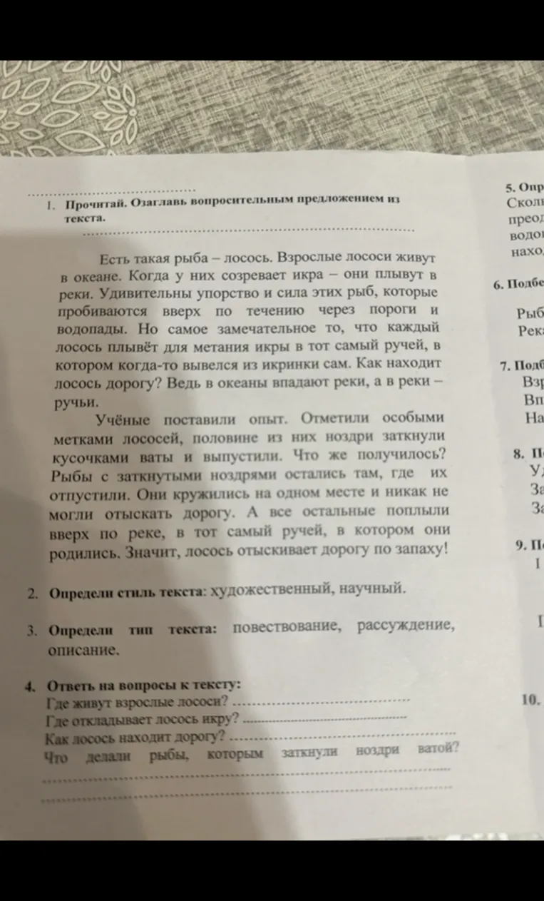 Прочитай. Озаглавь вопросительным предложением из текста. Определи стиль текста. Определи тип текста. Ответь на вопросы к тексту.
