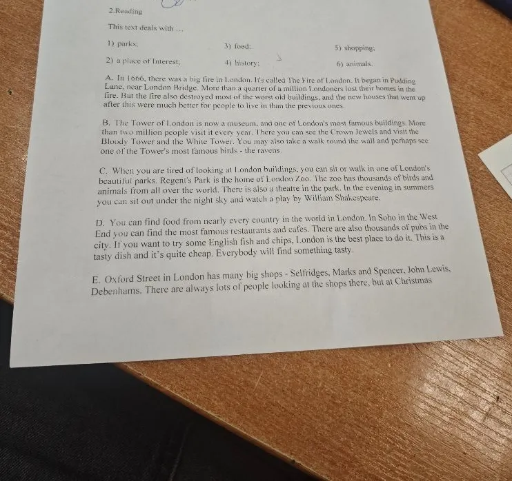 This text deals with ... Match paragraphs A-E with topics 1-6.