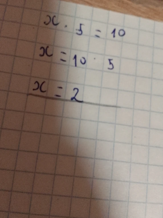 Решите уравнение x * 5 = 10