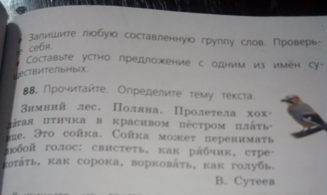 88. Прочитайте. Определите тему текста. Составьте устно предложение с одним из имён существительных.