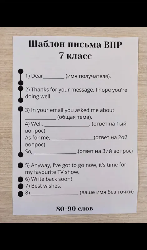 Шаблон письма ВПР 7 класс