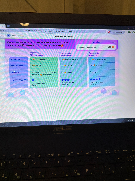 Сравни условия и выбери самый выгодный маркетплейс для продажи 50 фигурок. Цена одной фигурки 50.