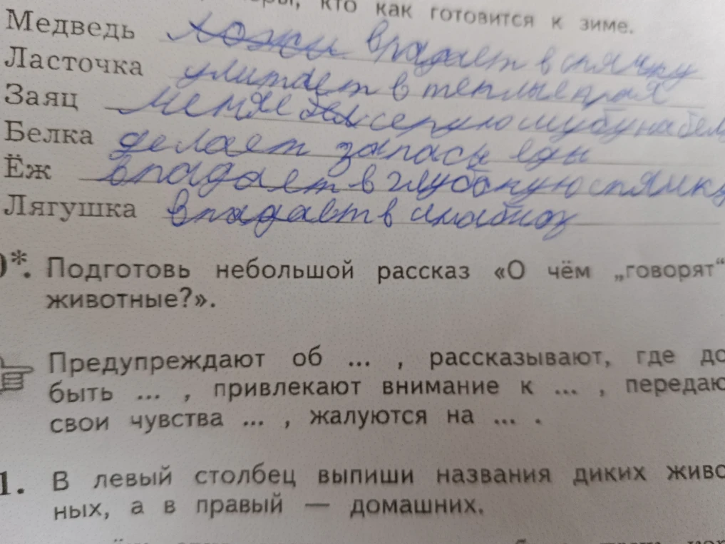 Подготовь небольшой рассказ «О чём „говорят“ животные?»