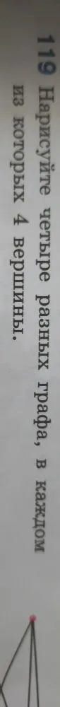 Нарисуйте четыре разных графа, в каждом из которых 4 вершины.