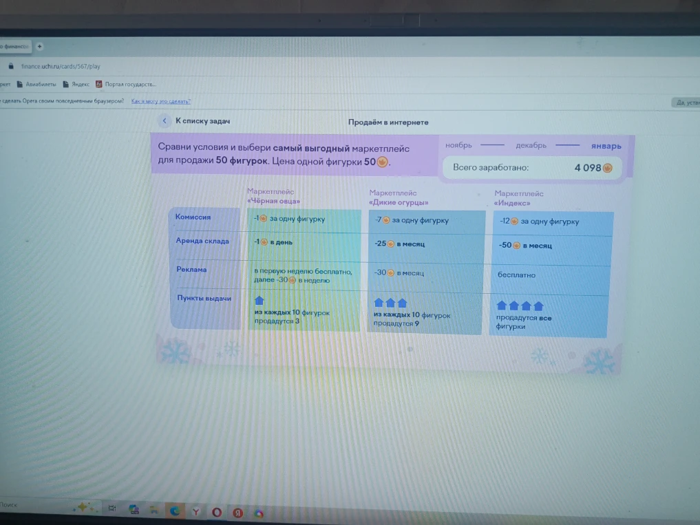 Сравни условия и выбери самый выгодный маркетплейс для продажи 50 фигурок. Цена одной фигурки 50.