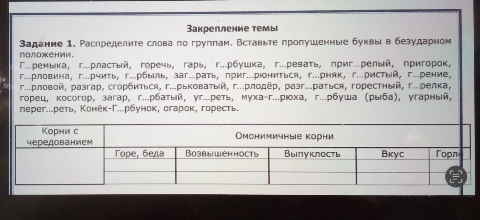 Задание 1. Распределите слова по группам. Вставьте пропущенные буквы в безударном положении.