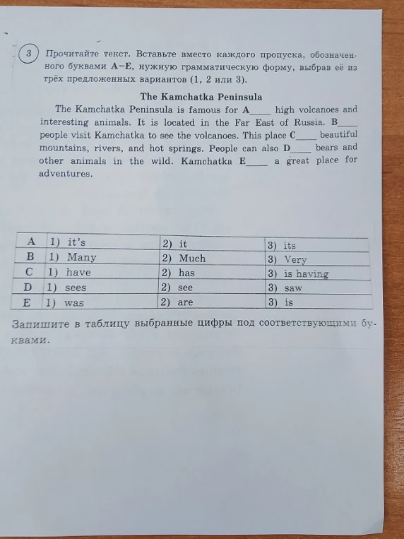 Прочитайте текст. Вставьте вместо каждого пропуска, обозначенного буквами A–E, нужную грамматическую форму, выбрав её из трёх предложенных вариантов (1, 2 или 3).