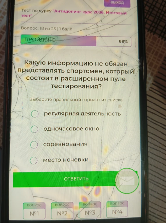 Какую информацию не обязан представлять спортсмен, который состоит в расширенном пуле тестирования?