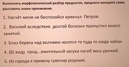 Выполнить морфологический разбор предлогов, предлоги находите сами, расставить знаки препинания.
