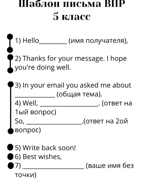 Шаблон письма ВПР 5 класс