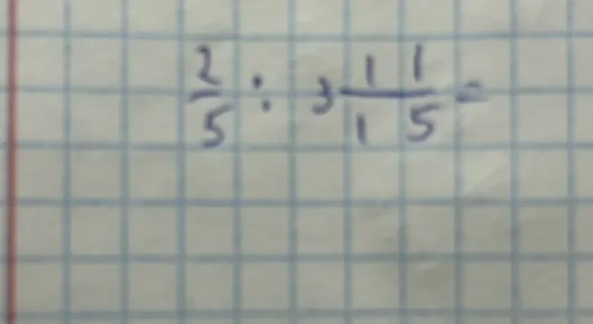Выполните деление дробей: 2/5 : 3 1/15