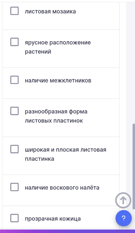 Какие приспособления листа обеспечивают управление света? Выберите все правильные варианты ответов