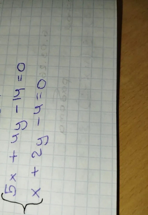 Решите систему уравнений: 5x + 4y - 14 = 0; x + 2y - 4 = 0