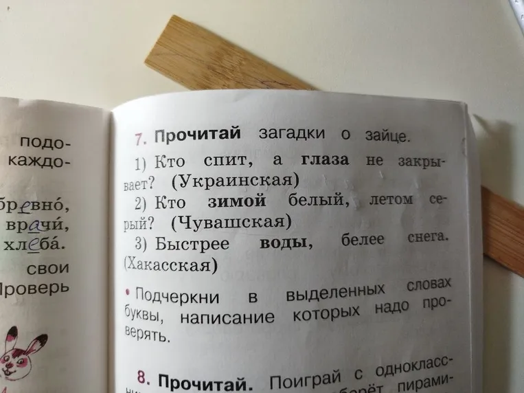 Прочитай загадки о зайце. Подчеркни в выделенных словах буквы, написание которых надо проверять.