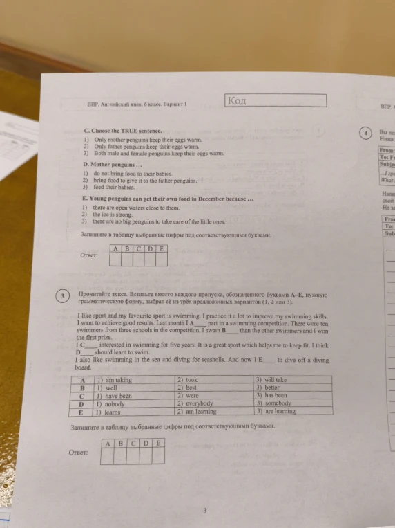 Прочитайте текст. Вставьте вместо каждого пропуска, обозначенного буквами А–Е, нужную грамматическую форму, выбрав её из трёх предложенных вариантов (1, 2 или 3).