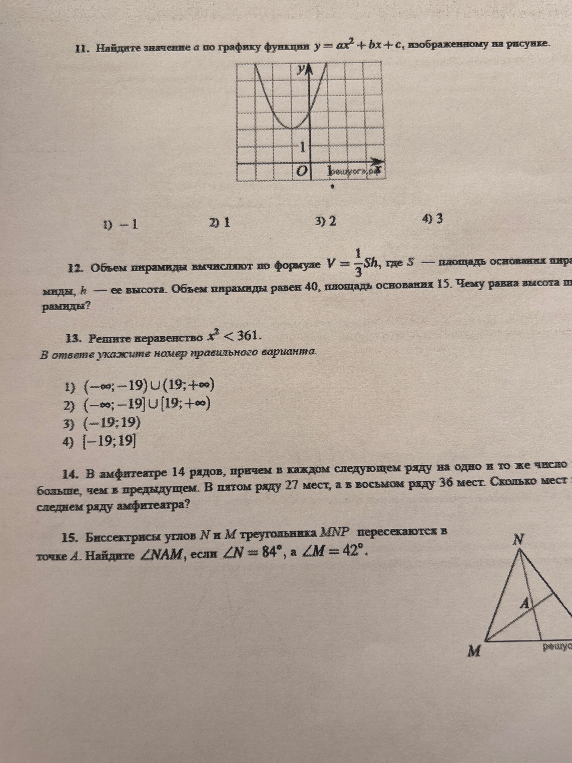 11. Найдите значение а по графику функции y = ax² + bx + c, изображенному на рисунке.