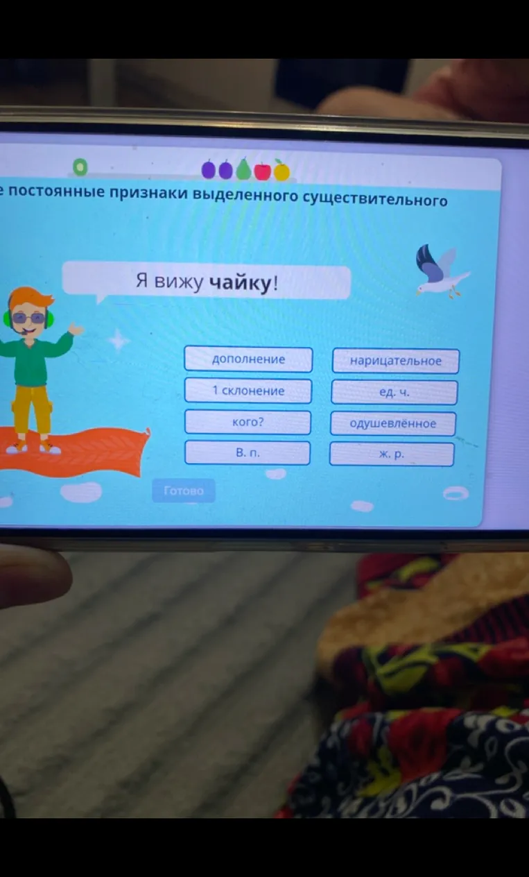 Выберите постоянные признаки выделенного существительного в предложении: Я вижу чайку!