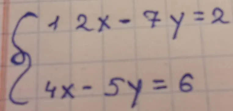 Решите способом подстановки систему уравнений: 12x - 7y = 2; 4x - 5y = 6