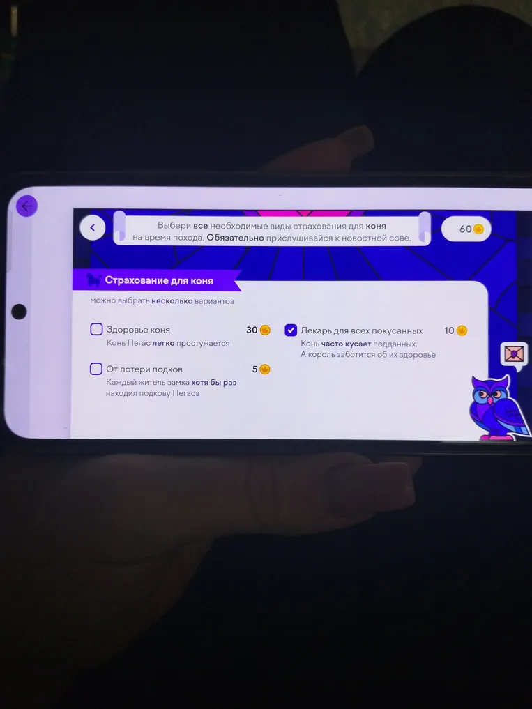 Выбери все необходимые виды страхования для коня на время похода.