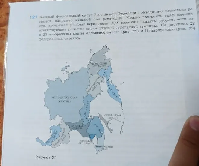 Постройте граф смежности Дальневосточного федерального округа, изображая регионы вершинами.