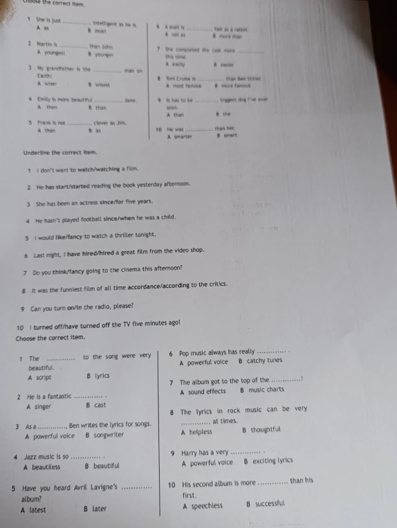 Choose the correct item. Underline the correct item.