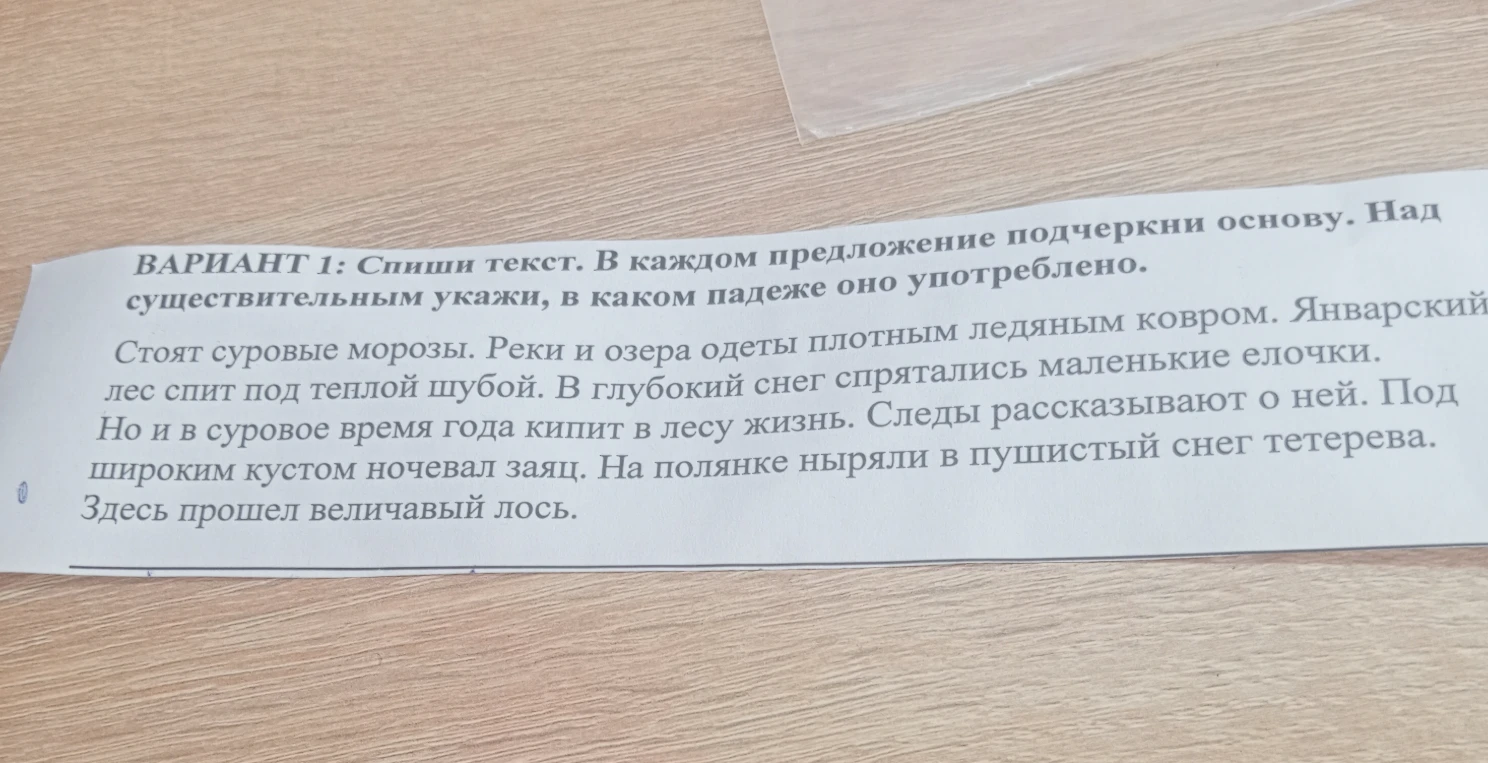 Спиши текст. В каждом предложении подчеркни основу. Над существительным укажи, в каком падеже оно употреблено.