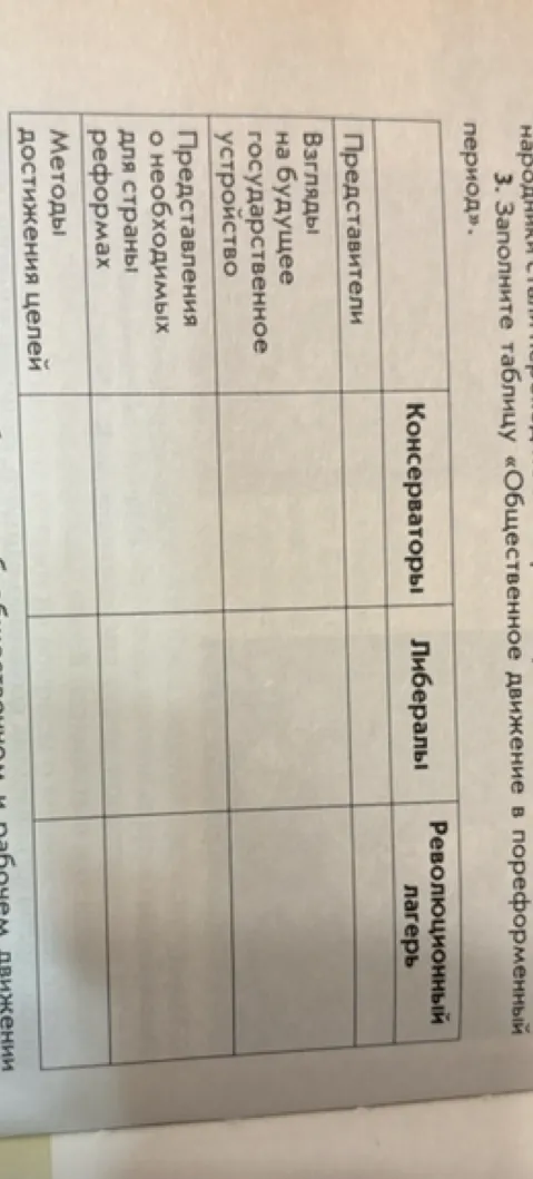 Заполните таблицу «Общественное движение в пореформенный период».