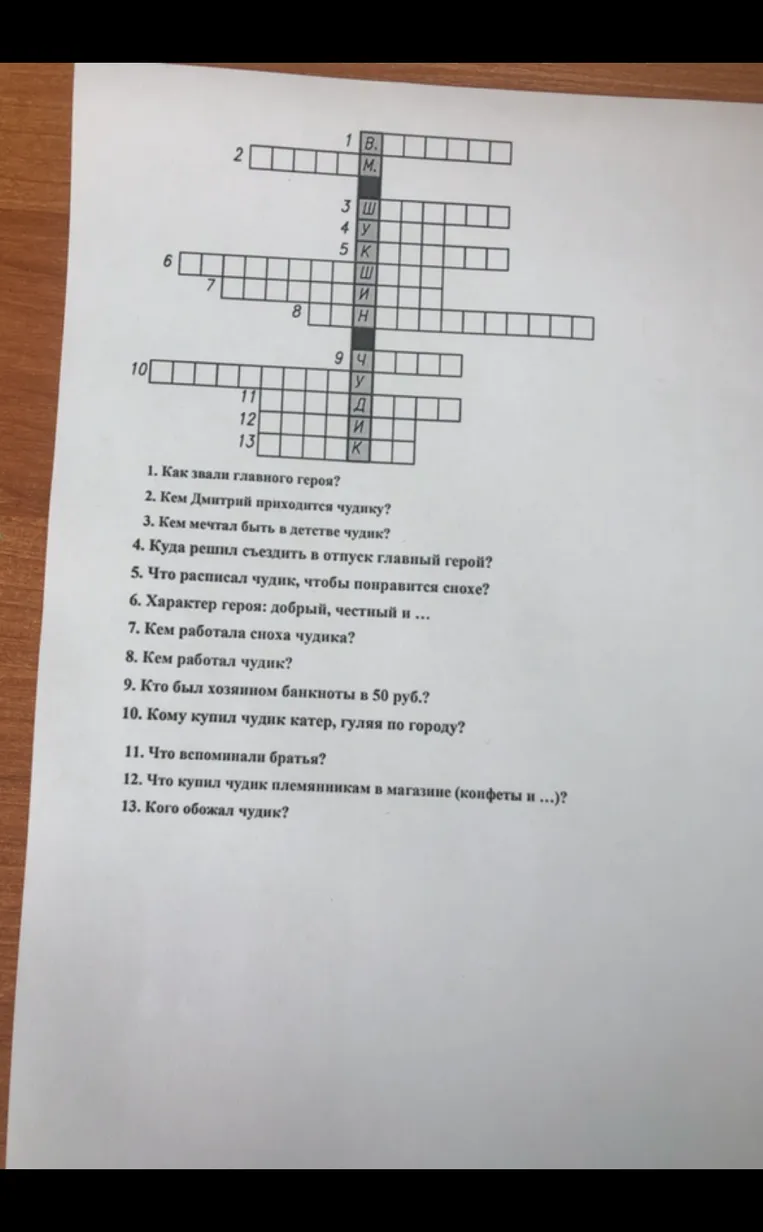 Решите кроссворд по рассказу В. М. Шукшина «Чудик»
