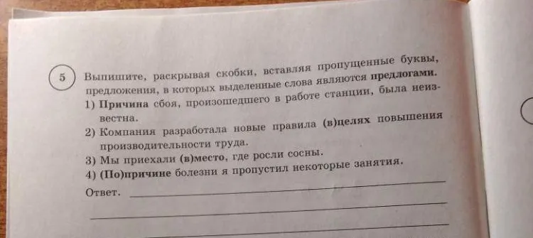 Выпишите, раскрывая скобки, вставляя пропущенные буквы, предложения, в которых выделенные слова являются предлогами.