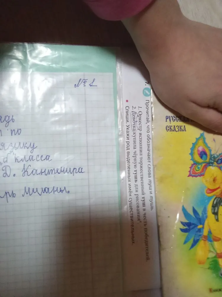 Прочитай, что обозначают слова туш и тушь. Спиши. Укажи род выделенных имен существительных.