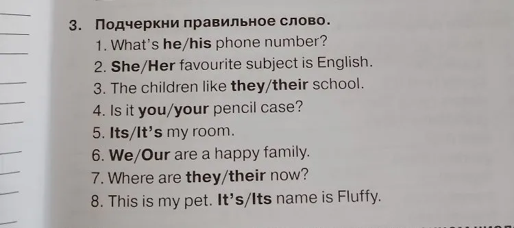 Подчеркни правильное слово: 1. What's he/his phone number?
