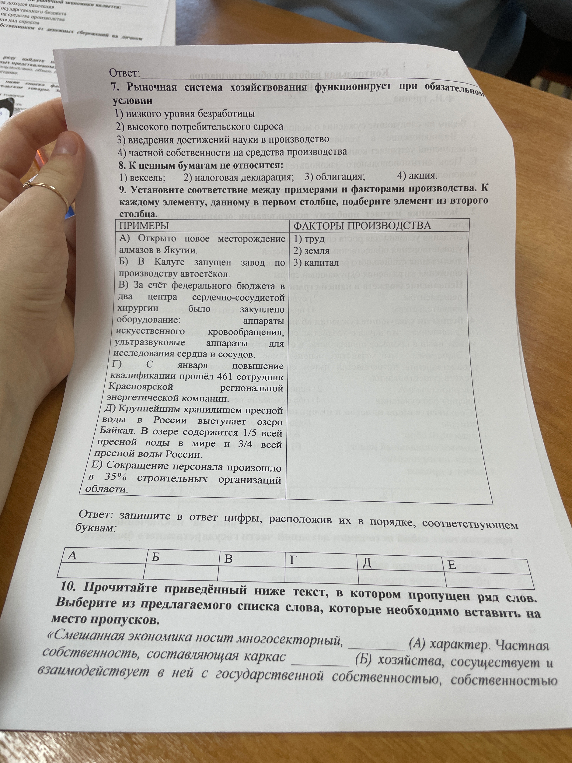 7. Рыночная система хозяйствования функционирует при обязательном условии... 8. К ценным бумагам не относится... 9. Установите соответствие между примерами и факторами производства. 10. Прочитайте приведенный ниже текст, в котором пропущен ряд слов.