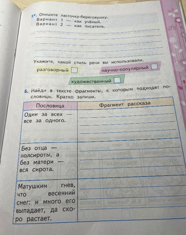 Найди в тексте фрагменты, к которым подходят пословицы. Кратко запиши.