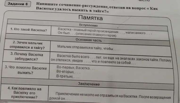 Напишите сочинение-рассуждение, ответив на вопрос «Как Васютке удалось выжить в тайге?»