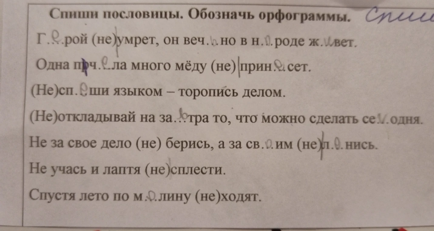 Спиши пословицы. Обозначь орфограммы.