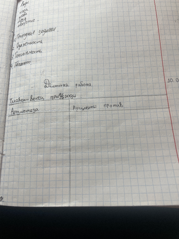 Заполнить таблицу 'Человек — венец природы' (аргументы за и аргументы против)